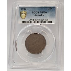 AUSTRALIA 1923 . HALF 1/2  PENNY . PCGS VF30